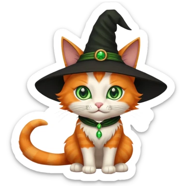 orange witch cat with green eyes sticker