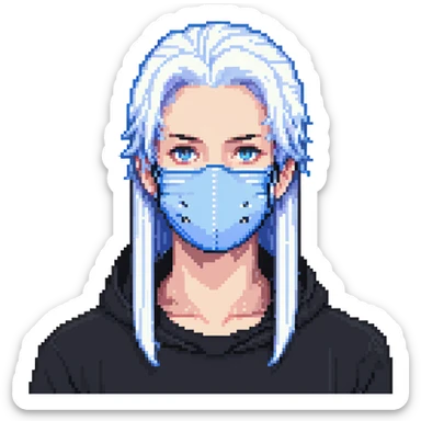teenager wearing a blue mask and white hair sticker