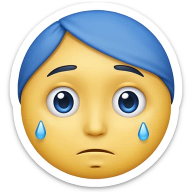 A regular, simple, yellow  skin, round face emoji looking straight at me not smilling, just staring with a blue and almost clear looking tear rolling down its cheek sticker