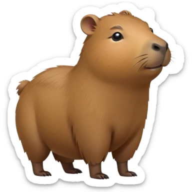 cinematic-capybara-realistic-full-body-on-standing-emoji,-plump-and-relaxed-body-soaking-in-the-warm-sun,-short-brown-fur-slightly-ruffled,-head-tilted-dramatically,-calm-expressive-eyes-exuding-serene-wisdom,-simplified-yet-realistic sticker
