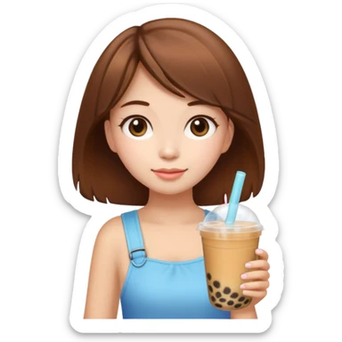 brown hair girl carrying bubble tea in summer sticker