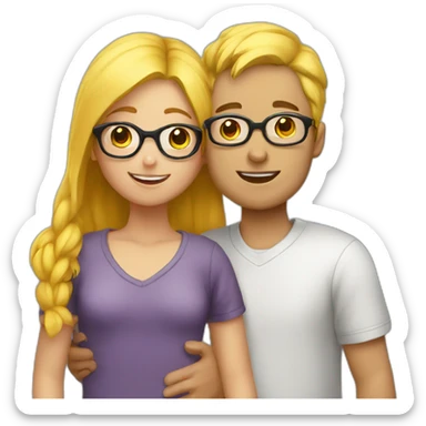 Boy with yellow hair and glasses hugging girl with black hair and glasses sticker