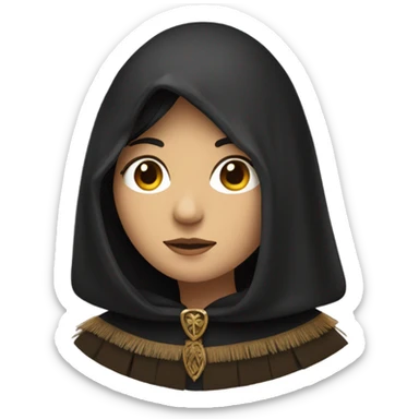 woman’s face in medieval cloak with black fringe sticker