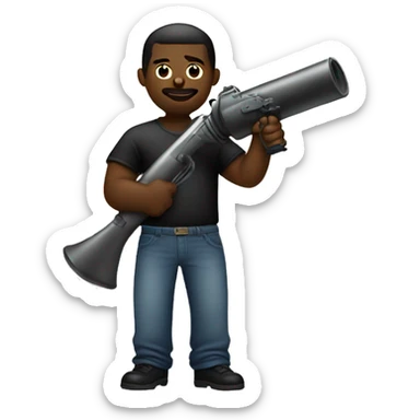 Big black oily man holding a t-shirt gun sticker
