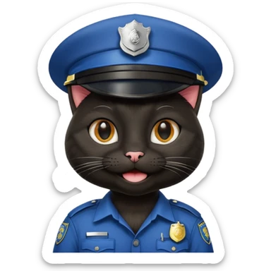 happy black cat police sticker