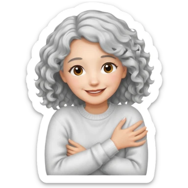 silver, wavy/curly hair chin-length lady giving hug and smiling sticker