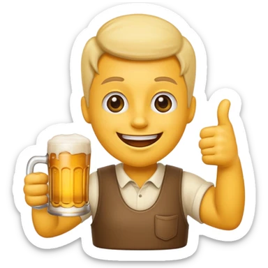 cheerful emoji giving a thumbs up, holding a beer mug, celebrating approval to go to the beergarden sticker