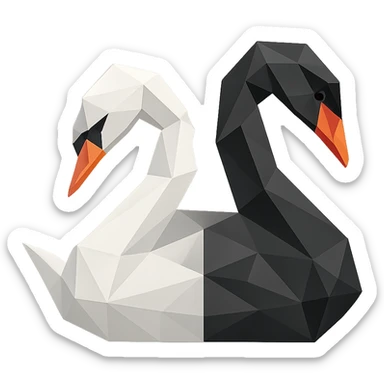 half white and half black swan, low-poly polygonal style sticker