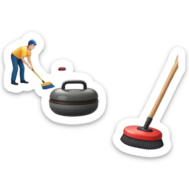 An icon showing a close-up of a curling stone sliding across the ice with a broom beside it. The scene is set in a brightly lit stadium, with detailed spectator stands in the background. Transparent background highlights the focus, skill, and atmosphere of the curling sport. sticker