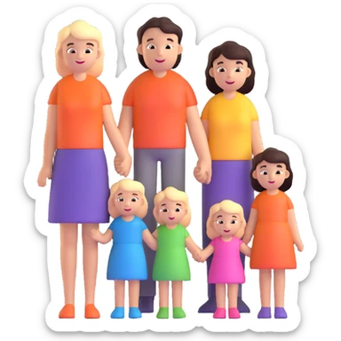 Family with mother, father and three little girls sticker