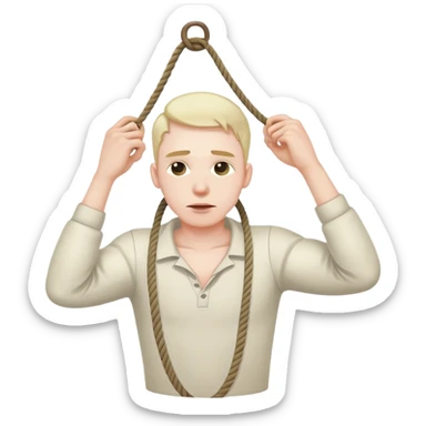A man hanging himself with a rope by his neck dead full head sticker