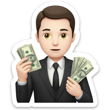 businessmen with greedy faceholding so many money sticker
