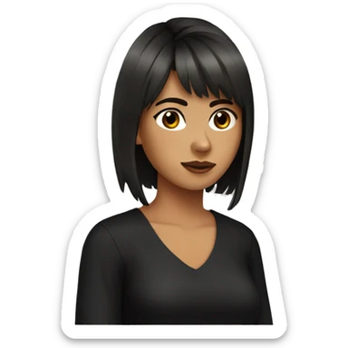 Mexican young woman, brown wolf haircut, hair bangs, black shirt sticker