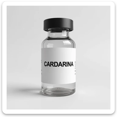 hyperrealistic 4K medicinal vial with a clearly visible label showing the word 'CARDARINA' in large block letters sticker