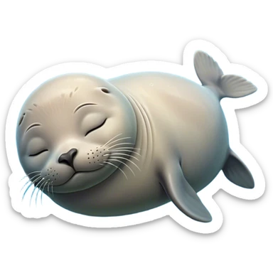 Meme-Worthy cute Sleeping Seal Portrait Emoji, Head resting peacefully with a contented smile, showcasing a luxuriously smooth, glossy form and eyes gently closed in serene slumber, Simplified yet hilariously adorable features, highly detailed, glowing with a soft, drowsy ocean light, high shine, relaxed and utterly lovable, stylized with an air of playful laziness, bright and heartwarming, soft glowing outline, capturing the essence of a sleeping seal that feels destined to become the next viral sensation of adorable rest! sticker