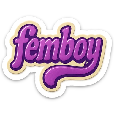 vintage retro sticker with the word 'femboy' in playful, bold, purple text sticker