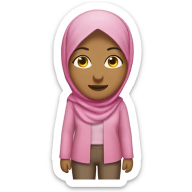 brown hijabi with pink hijab, pink pants, a light yellow top with a amputated right leg  sticker