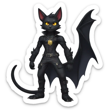 Black Anthro Cool Punk Bat-Cat-Fakemon-fursona Full Body sticker
