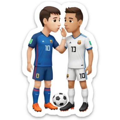 Lionel Messi showing respect by kissing Cristiano Ronaldo's boot sticker