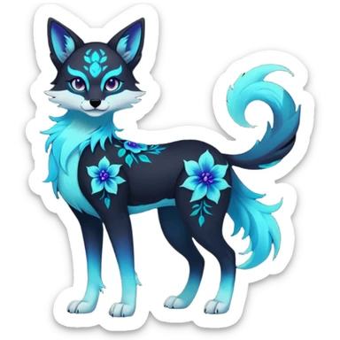 Multicolored gloomy glowing bioluminescent dark edgy gothic spooky cool badass pretty cool elegant realistic floral exotic Falvie-Fionbri-fursona, full body sticker