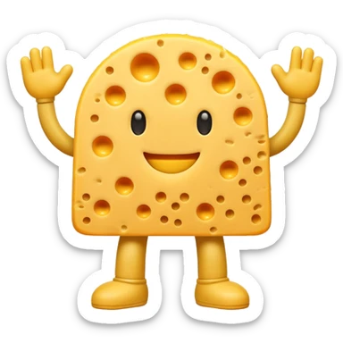 A cheese with arms and legs and gritted teethwith the arms being half circles sticker