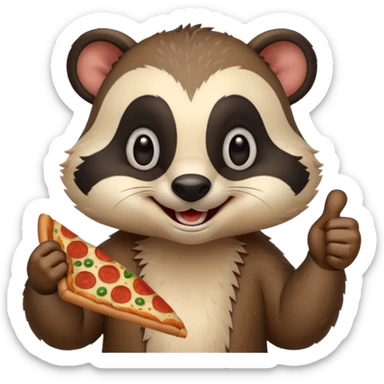 badger eating pizza smiling with thumbs up sticker