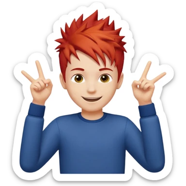 Boy with Red Hair – short spiky red haircut, energetic pose.










































 sticker