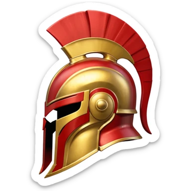 Side view of a gold and red Spartan helment sticker