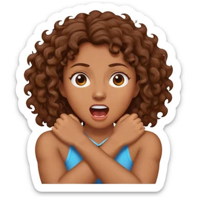 Brown curly crossed arms grabbing her neck screaming  sticker
