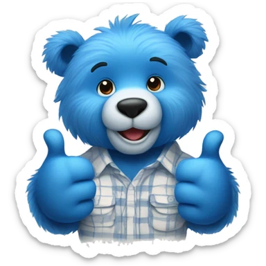 Fuzzy blue bear wearing a shirt giving a thumbs up sticker