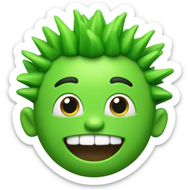 Green smiling 3d emoji with Mohawk and teeth sticker