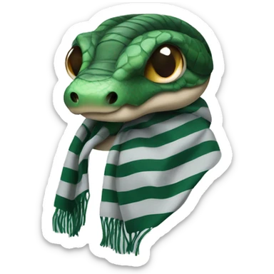 snake head wearing a grey and green striped winter scarf sticker