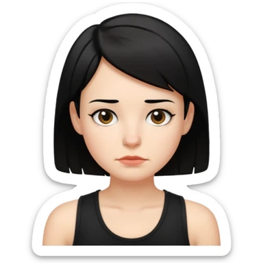 a white woman with short tomboy black hair with mole on top of her lip wearing men's black tank top sticker