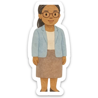 full body emoji of Kemi Badenoch, glasses and braided hair, standing, painterly style, transparent background sticker