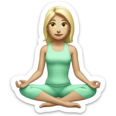 Blond yoga girl sit mint green clothes  sticker