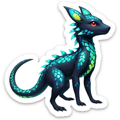 Colorful Neon Exotic Salandit-Aurorus-Umbreon-Fakémon-hybrid-creature (full body)  sticker