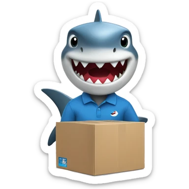 Shark in polo shirt selling boxes sticker