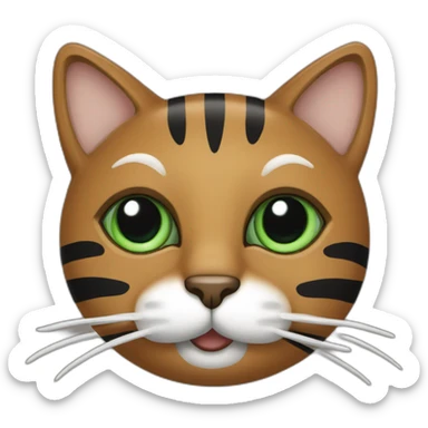 Brown cat with black stripes and white mustache and the contour of the white mouth and green eyeswith a brush sticker