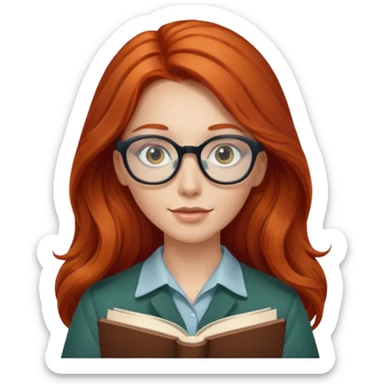 long red haired women with book with optical  sticker