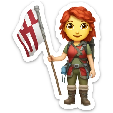 female winter mountaineer red hair holding red easter egg and greek flag  sticker