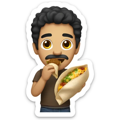 Spanish guy with black hair eating a burrito quickly  sticker
