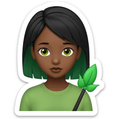 black girl with black hair and green color hairclip sticker