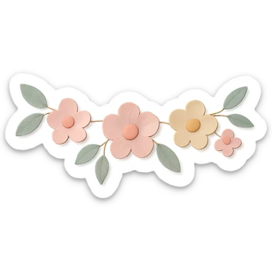 wall floral garland with small leaves in a cozy café, soft pastel colors, paper craft style sticker