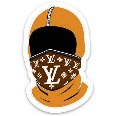 designer Louis Vuitton balaclava ski mask with the iconic brown LV monogram pattern sticker