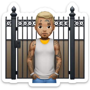 Chris brown with tattoos standing in front of a gate  sticker