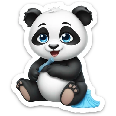 Blue eyed female baby panda cleaning sticker