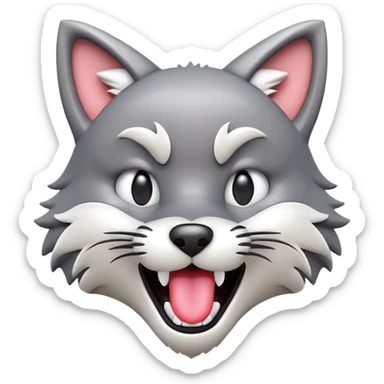 3D-style gray wolf or cat-like character emoji, silly tongue-out goofy reaction, clean and glossy, inspired by TenSquared logo sticker