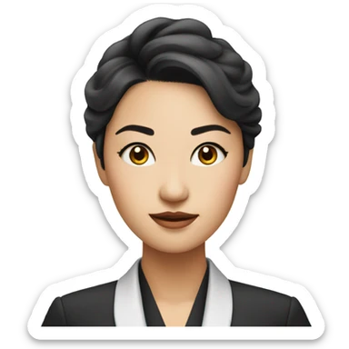 an asian professional woman, confident, looking smart and sharp in makeup industry sticker