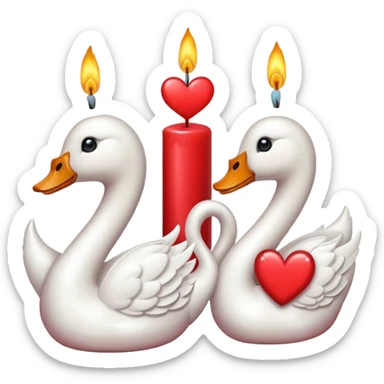 cute bow, heart, swan and candle emojis in deep reddish colour sticker