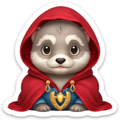 baby grey otter, in magic red cloak sticker